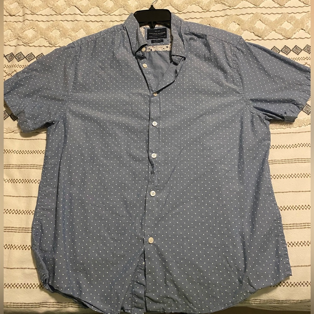 Blue Polka Dot Linen T Shirt